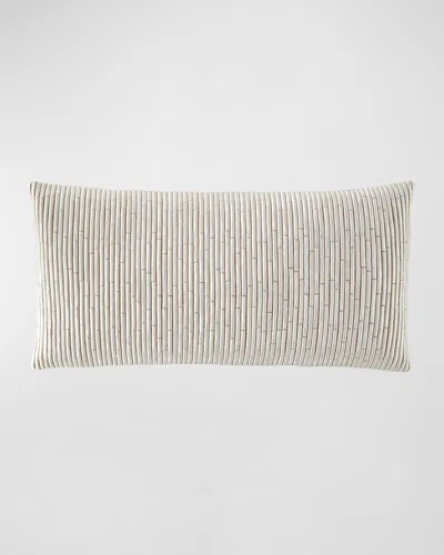 Donna Karan Home Embroidered Block Decorative Pillow, 11" X 22" In Linen