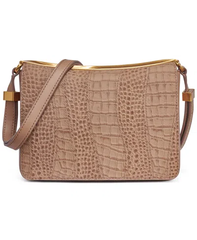 Donna Karan Jericho Croco Wave Flap Shoulder With Sculpted Hardware In Toasted Almond
