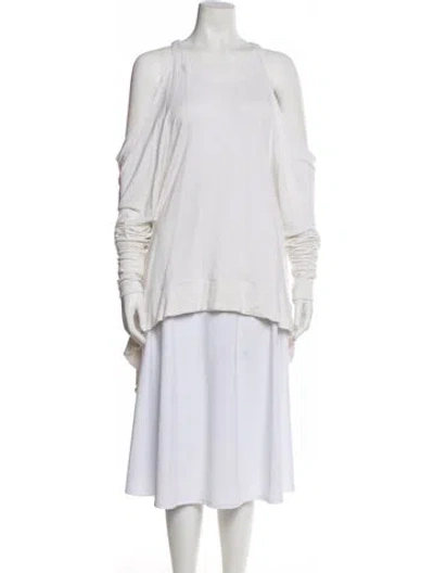 Pre-owned Donna Karan Jersey Scoop Neck Tunic In White