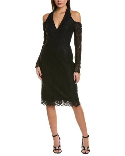 Donna Karan Lace Cold-shoulder Midi Dress In Black
