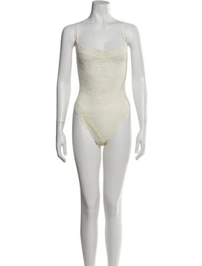 Pre-owned Donna Karan Lace Lace Pattern Bodysuit In Neutral