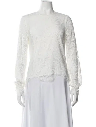 Pre-owned Donna Karan Lace Pattern Crew Neck Blouse In White