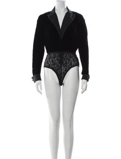Pre-owned Donna Karan Lace Pattern Long Sleeve Bodysuit In Black