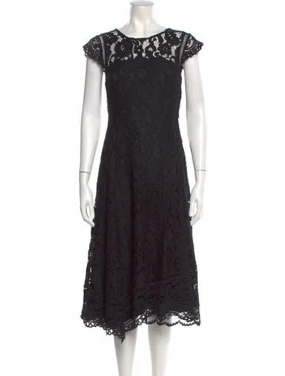 Pre-owned Donna Karan Lace Pattern Midi Length Dress In Black