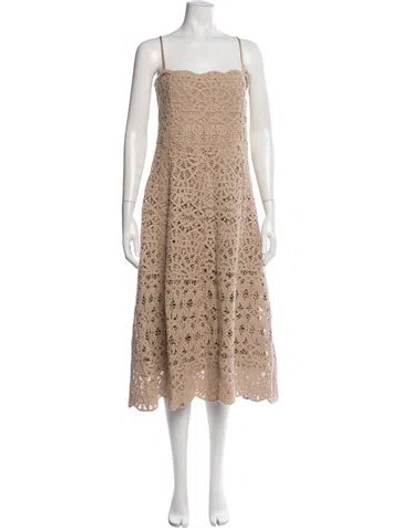 Pre-owned Donna Karan Lace Pattern Midi Length Dress In Neutrals