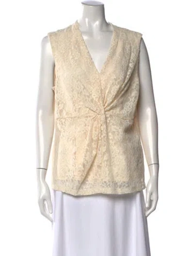 Pre-owned Donna Karan Lace Pattern V-neck Blouse In Neutral