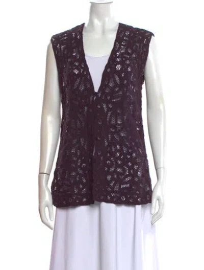 Pre-owned Donna Karan Lace Pattern V-neck Top In Purple