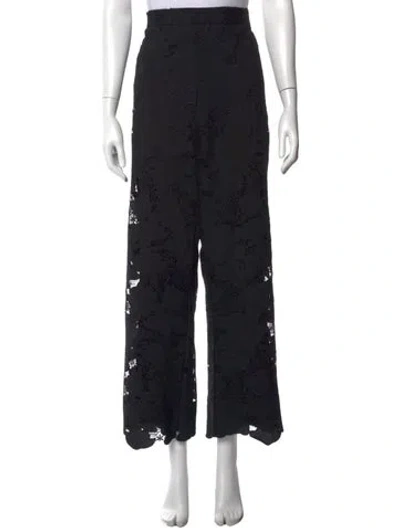 Pre-owned Donna Karan Lace Pattern Wide Leg Pants In Black