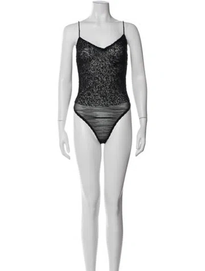 Pre-owned Donna Karan Lace Patterned Bodysuit In Black