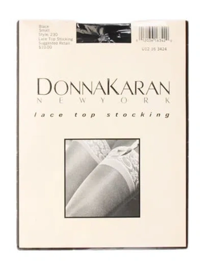 Pre-owned Donna Karan Lace Top Stocking In Black