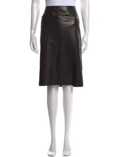 Pre-owned Donna Karan Lamb Leather Midi Length Skirt In Black