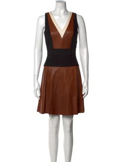 Pre-owned Donna Karan Lamb Leather Mini Dress In Brown