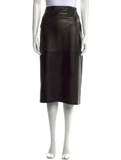 Pre-owned Donna Karan Lambskin Midi Length Skirt In Black