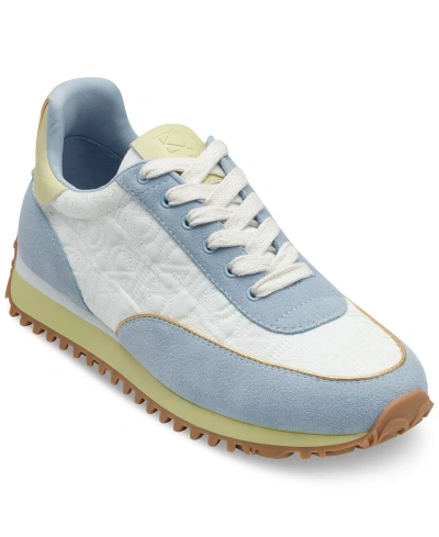 Donna Karan Lanie Lace Up Sneakers In Cream,blue Frost