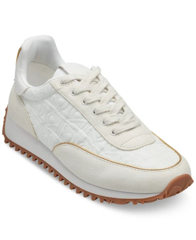 Donna Karan Lanie Lace Up Sneakers In Cream,gold