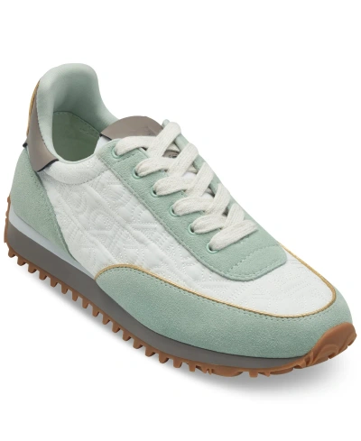 Donna Karan Lanie Lace Up Sneakers In Cream,pale Jade