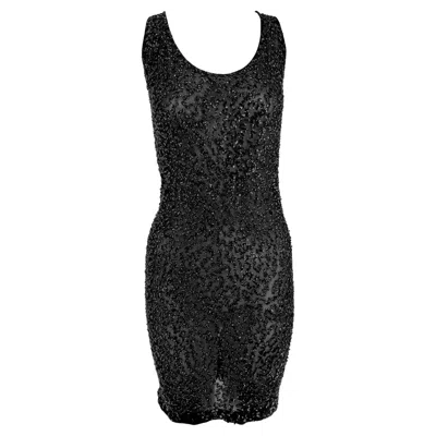 Pre-owned Donna Karan Late 1980s  Sheer Black Stretch Knit Sequin Embellished Tank Dress