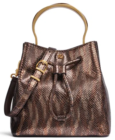 Donna Karan Lawrence Metallic Snake Top Handle Bucket Bag In Snake Gold