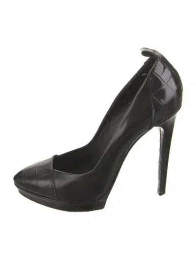 Pre-owned Donna Karan Leather Animal Print Pumps In Black