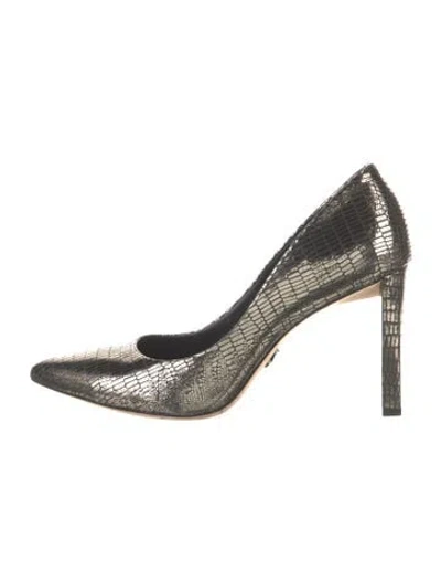 Pre-owned Donna Karan Leather Animal Print Pumps In Metallic/silver