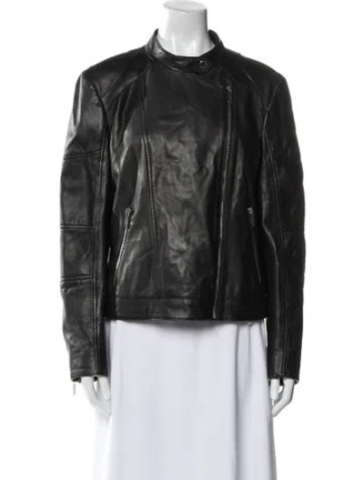 Pre-owned Donna Karan Leather Biker Jacket In Black