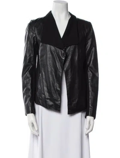 Pre-owned Donna Karan Leather Biker Jacket In Black