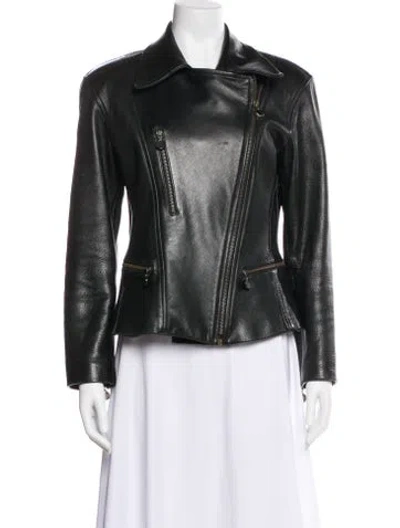 Pre-owned Donna Karan Leather Biker Jacket In Black