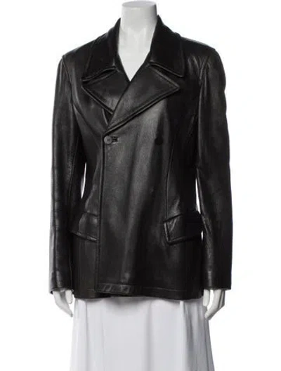 Pre-owned Donna Karan Leather Biker Jacket In Black