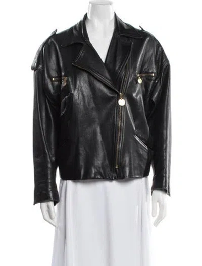 Pre-owned Donna Karan Leather Biker Jacket In Black