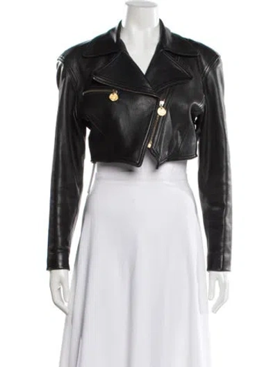 Pre-owned Donna Karan Leather Biker Jacket In Black