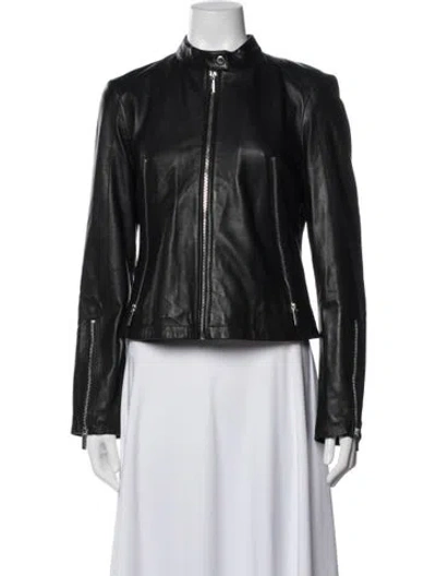Pre-owned Donna Karan Leather Biker Jacket In Black