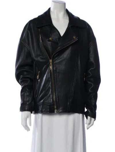 Pre-owned Donna Karan Leather Biker Jacket In Black