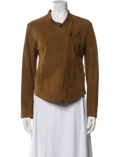 Pre-owned Donna Karan Leather Biker Jacket In Brown