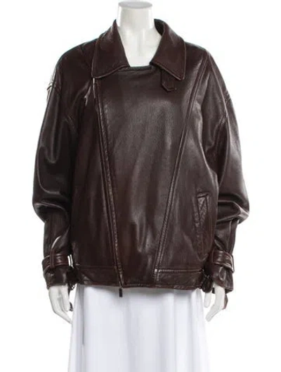Pre-owned Donna Karan Leather Biker Jacket In Brown