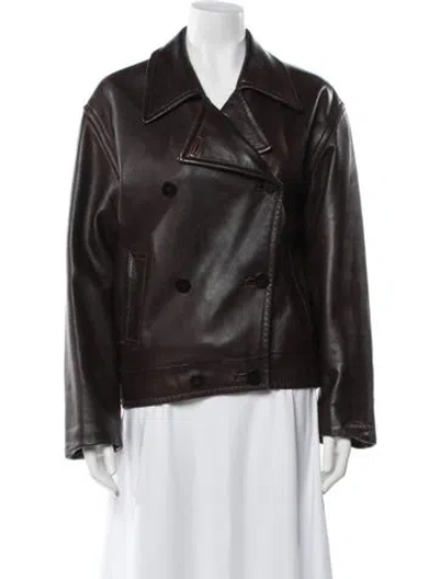 Pre-owned Donna Karan Leather Biker Jacket In Brown