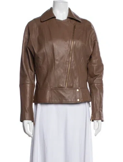 Pre-owned Donna Karan Leather Biker Jacket In Brown