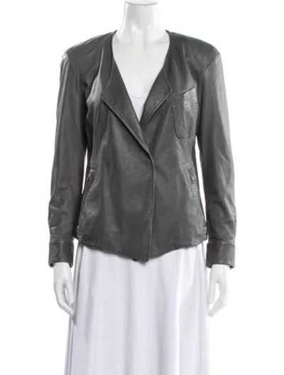 Pre-owned Donna Karan Leather Biker Jacket In Gray
