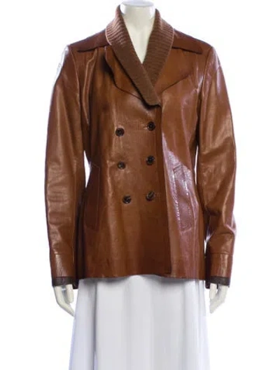 Pre-owned Donna Karan Leather Blazer In Brown
