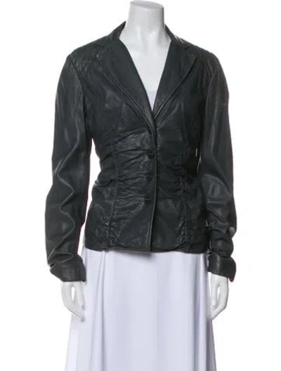 Pre-owned Donna Karan Leather Blazer In Gray