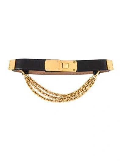 Pre-owned Donna Karan Leather Chain-link Accents Chain-link Belt In Blue