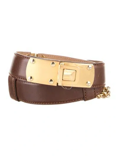 Pre-owned Donna Karan Leather Chain-link Accents Waist Belt In Black