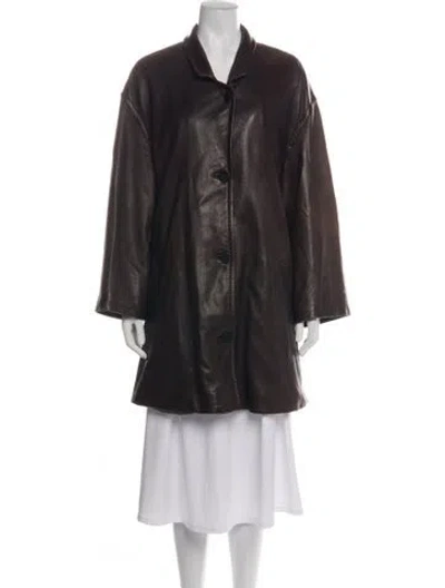 Pre-owned Donna Karan Leather Coat In Brown