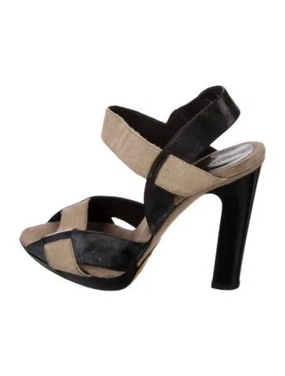 Pre-owned Donna Karan Leather Colorblock Pattern Slingback Pumps