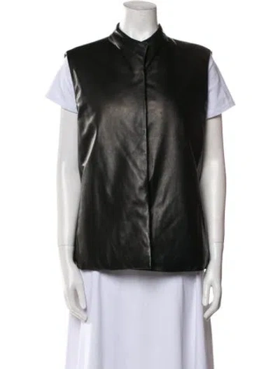Pre-owned Donna Karan Leather Down Jacket In Black