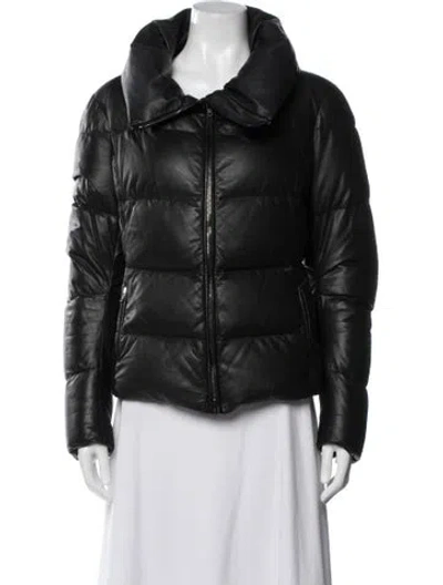 Pre-owned Donna Karan Leather Down Jacket In Black