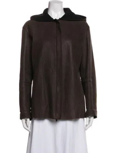 Pre-owned Donna Karan Leather Jacket In Brown