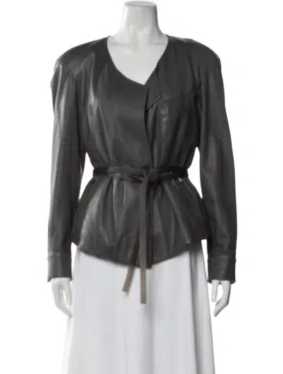 Pre-owned Donna Karan Leather Jacket In Grey