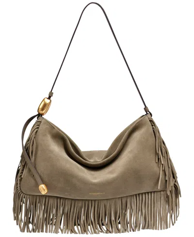 Donna Karan Leather Large Fringe Shoulder Handbag In Brown