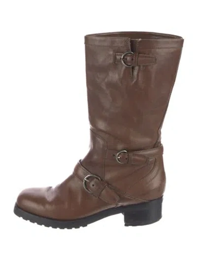 Pre-owned Donna Karan Leather Moto Boots In Brown