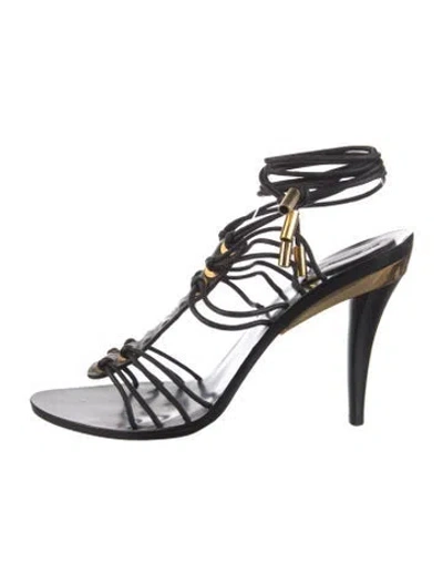 Pre-owned Donna Karan Leather Slingback Sandals In Black
